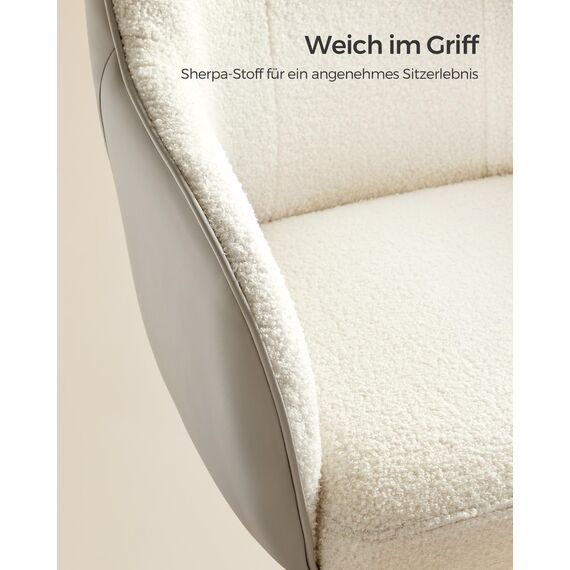 SONGMICS Homeoffice Stuhl, Drehstuhl, Schreibtischstuhl, höhenverstellbar, bis 110 kg belastbar, atmungsaktiver Sherpa-Stoff und PU, für Arbeitszimmer, Schlafzimmer, cappuccinobeige OBG019W01