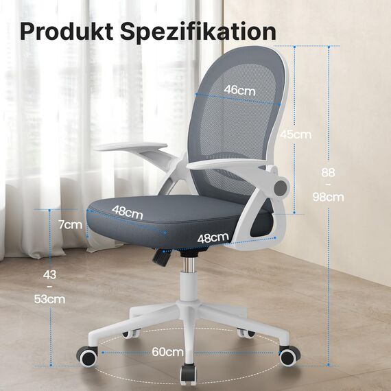 naspaluro Bürostuhl, Ergonomischer Schreibtischstuhl mit Atmungsaktiv Netzbespannung, Hochklappbare Armlehnen, Höhenverstellbarer, Computerstuhl, Leichter Stuhl, 360° Drehstuhl, Dunkelblau