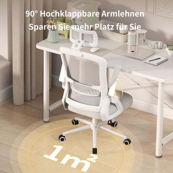 naspaluro Bürostuhl Ergonomisch mit Verstellbarer Armlehnen, Schreibtischstuhl mit Kopfstütze, Atmungsaktiver Netzbespannung, Lordosenstütze, Höhenverstellung Computerstuhl, 360° Drehstuhl, Grau