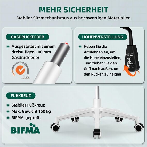 Airchros Bürostuhl, Schreibtischstuhl mit Einstellbarer Lendenstütze, Hochklappbaren Armlehnen, Höhenverstellbarer Ergonomischer Bürostuhl, Netzstuhl mit Wippfunktion bis 125°,Grün