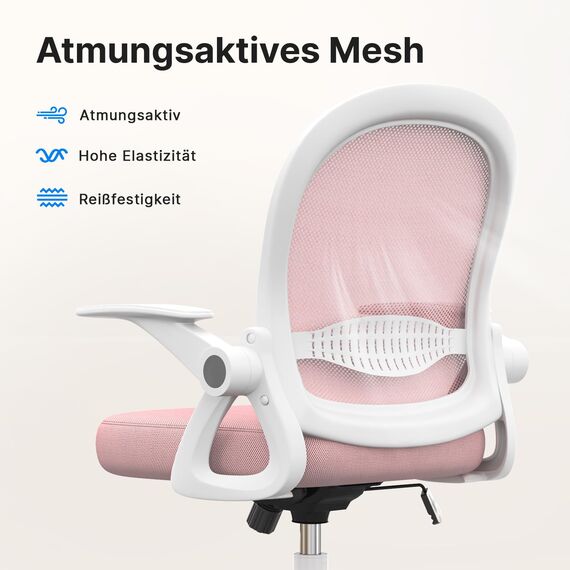 naspaluro Bürostuhl, Ergonomischer Schreibtischstuhl mit Atmungsaktiv Netzbespannung, Hochklappbare Armlehnen, Höhenverstellbarer, Computerstuhl, Leichter Stuhl, 360° Drehstuhl, Rosa