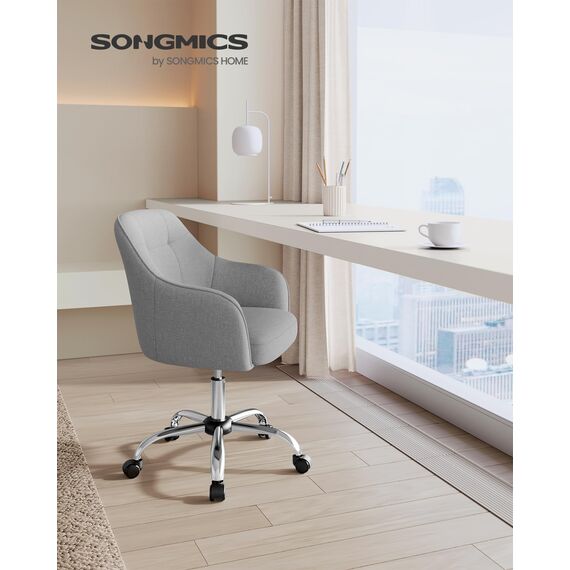 SONGMICS Homeoffice Stuhl, Drehstuhl, Schreibtischstuhl, höhenverstellbar, bis 110 kg belastbar, atmungsaktiver Stoff, für Arbeitszimmer, Schlafzimmer, hellgrau OBG019G02