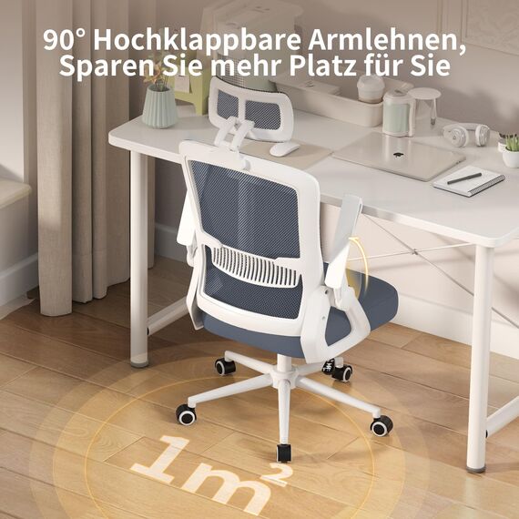 naspaluro Bürostuhl Ergonomisch mit Verstellbarer Armlehnen, Schreibtischstuhl mit Kopfstütze, Atmungsaktiver Netzbespannung, Lordosenstütze, Höhenverstellung Computerstuhl, 360° Drehstuhl, Hellgrau