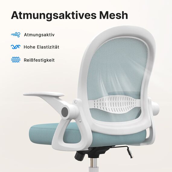 naspaluro Bürostuhl, Ergonomischer Schreibtischstuhl mit Atmungsaktiv Netzbespannung, Hochklappbare Armlehnen, Höhenverstellbarer, Computerstuhl, Leichter Stuhl, 360° Drehstuhl, Blau