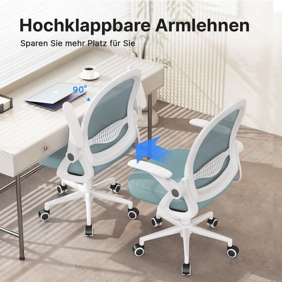naspaluro Bürostuhl, Ergonomischer Schreibtischstuhl mit Atmungsaktiv Netzbespannung, Hochklappbare Armlehnen, Höhenverstellbarer, Computerstuhl, Leichter Stuhl, 360° Drehstuhl, Blau