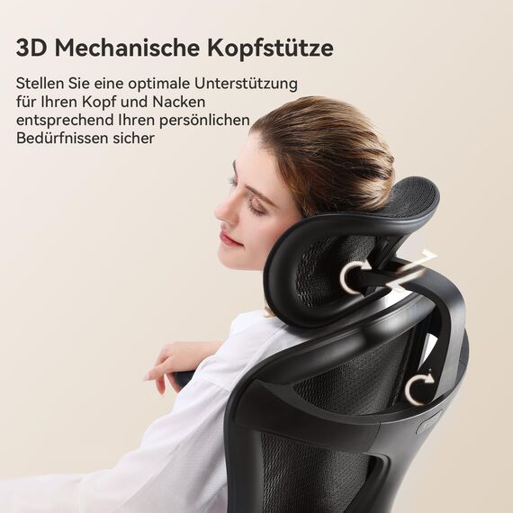 SIHOO Doro C300 Ergonomischer Bürostuhl mit ultraweichen 3D-Armlehnen, dynamischer Lordosenstütze für den Homeoffice-Stuhl, Verstellbarer Rückenlehne (Schwarz)