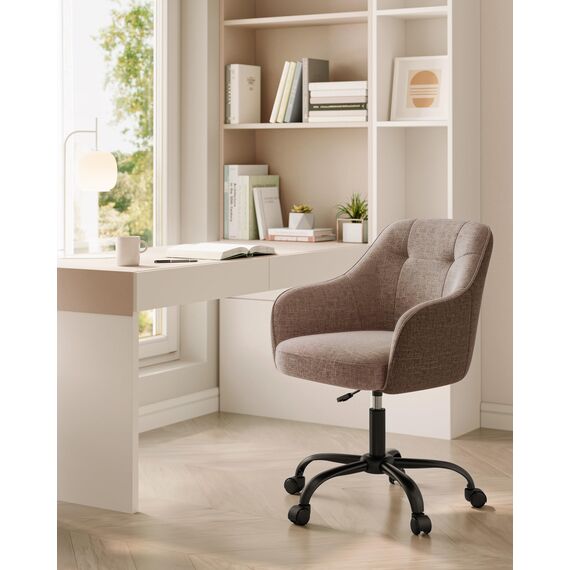 SONGMICS Homeoffice Stuhl, Drehstuhl, Schreibtischstuhl, höhenverstellbar, bis 110 kg belastbar, atmungsaktiver Stoff, für Arbeitszimmer, Schlafzimmer, braun OBG019K01
