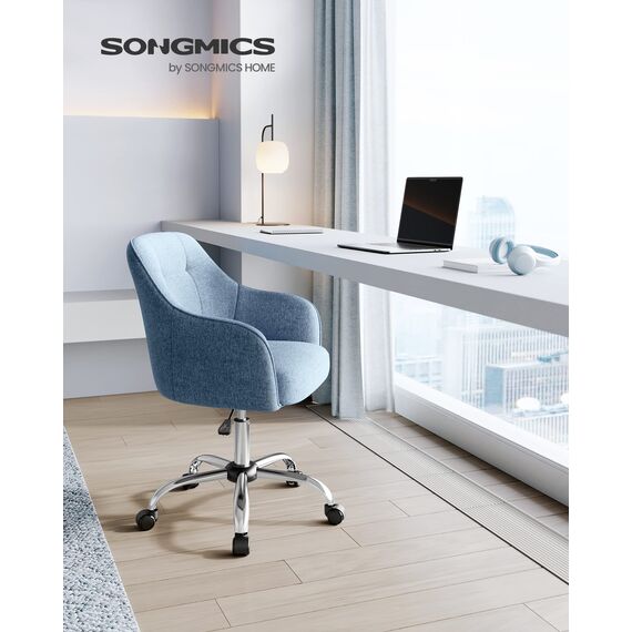 SONGMICS Homeoffice Stuhl, Drehstuhl, Schreibtischstuhl, höhenverstellbar, bis 110 kg belastbar, atmungsaktiver Stoff, für Arbeitszimmer, Schlafzimmer, blau OBG019Q01
