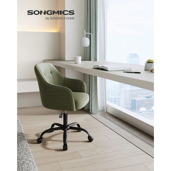 SONGMICS Homeoffice Stuhl, Drehstuhl, Schreibtischstuhl, höhenverstellbar, bis 110 kg belastbar, atmungsaktiver Stoff, für Arbeitszimmer, Schlafzimmer, grün OBG019C01