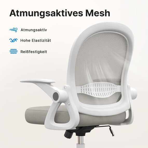 naspaluro Bürostuhl, Ergonomischer Schreibtischstuhl mit Atmungsaktiv Netzbespannung, Hochklappbare Armlehnen, Höhenverstellbarer, Computerstuhl, Leichter Stuhl, 360° Drehstuhl, Grau
