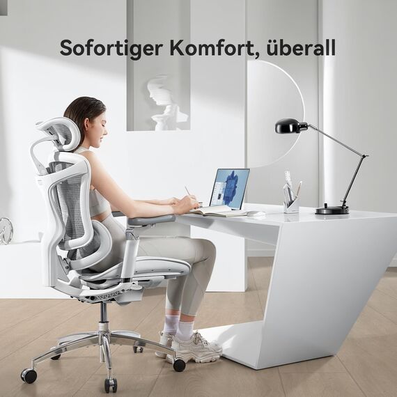 SIHOO Doro C300 Pro Ergonomischer Bürostuhl mit ultraweichen 6D-Armlehnen, dynamischer Lendenwirbelstütze, Sitztiefenverstellung und verstellbarer Rückenlehne, Schreibtischstuhl für Home Office (Weiß)