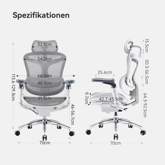 SIHOO Doro C300 Pro Ergonomischer Bürostuhl mit ultraweichen 6D-Armlehnen, dynamischer Lendenwirbelstütze, Sitztiefenverstellung und verstellbarer Rückenlehne, Schreibtischstuhl für Home Office (Weiß)