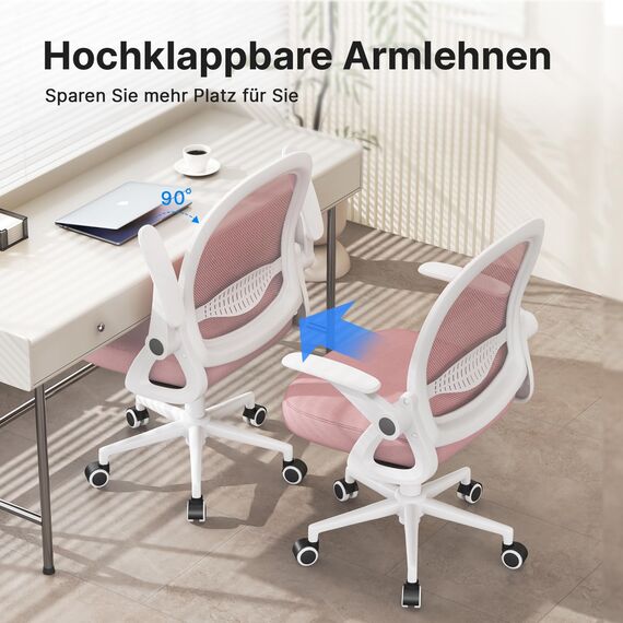 naspaluro Bürostuhl, Ergonomischer Schreibtischstuhl mit Atmungsaktiv Netzbespannung, Hochklappbare Armlehnen, Höhenverstellbarer, Computerstuhl, Leichter Stuhl, 360° Drehstuhl, Rosa