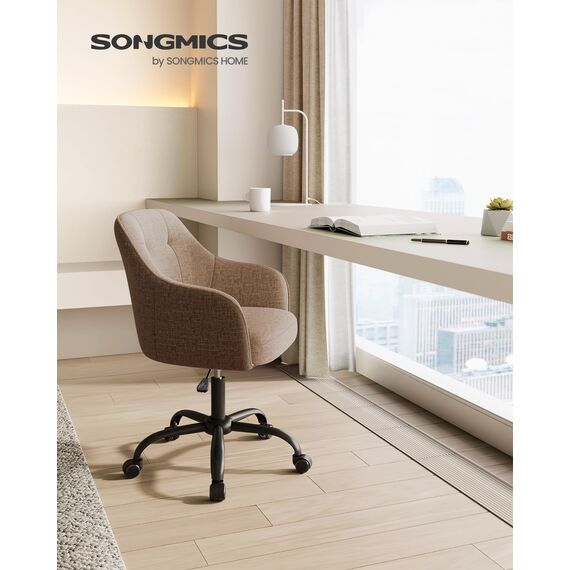 SONGMICS Homeoffice Stuhl, Drehstuhl, Schreibtischstuhl, höhenverstellbar, bis 110 kg belastbar, atmungsaktiver Stoff, für Arbeitszimmer, Schlafzimmer, braun OBG019K01