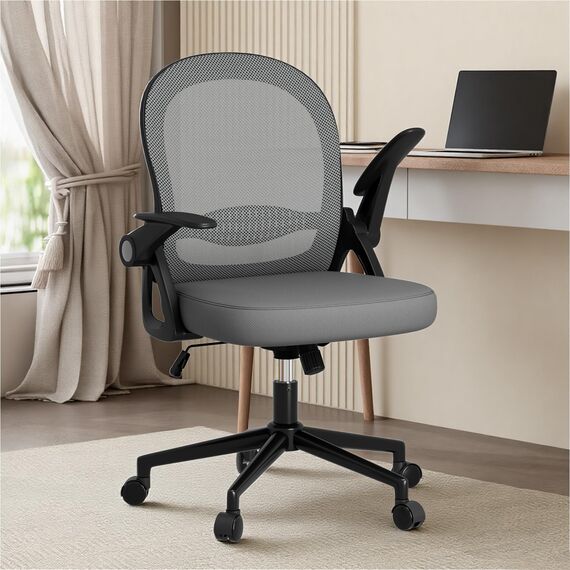 naspaluro Bürostuhl, Ergonomischer Schreibtischstuhl mit Atmungsaktiv Netzbespannung, Hochklappbare Armlehnen, Höhenverstellbarer, Computerstuhl, Leichter Stuhl, 360° Drehstuhl, Dunkelgrau