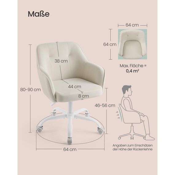 SONGMICS Homeoffice-Stuhl, Drehstuhl, Schreibtischstuhl, höhenverstellbar, bis 110 kg belastbar, Cord, für Arbeitszimmer, Schlafzimmer, sandbeige OBG019LZ01