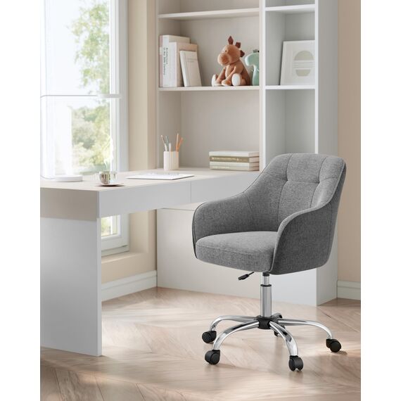 SONGMICS Homeoffice Stuhl, Drehstuhl, Schreibtischstuhl, höhenverstellbar, bis 110 kg belastbar, atmungsaktiver Stoff, für Arbeitszimmer, Schlafzimmer, grau OBG019G01