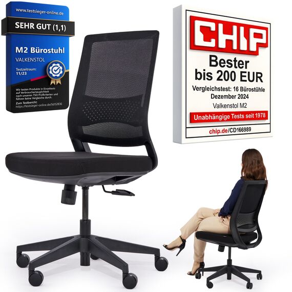 VALKENSTOL M2 Bürostuhl Ergonomisch ohne Armlehne und ohne Kopfstütze für maximale Bewegungsfreiheit, Rückenfreundliche Bürostühle, bequemer Schreibtischstuhl für Büro und Home Office Chair
