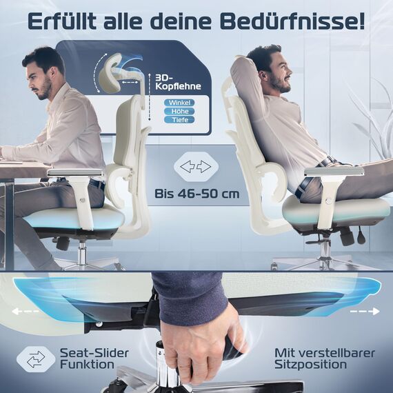 CLOUVOU ProSeat Bürostuhl Ergonomisch [TESTSIEGER] Schreibtischstuhl 100% individuell einstellbar | Büro Stuhl & Gaming Stuhl | Computerstuhl Home Office Chair Ergonomic | Drehstuhl 150 kg