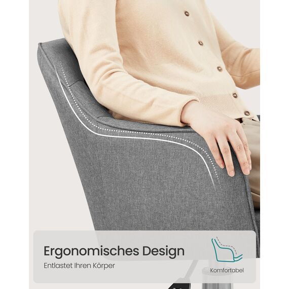 SONGMICS Homeoffice Stuhl, Drehstuhl, Schreibtischstuhl, höhenverstellbar, bis 110 kg belastbar, atmungsaktiver Stoff, für Arbeitszimmer, Schlafzimmer, grau OBG019G01