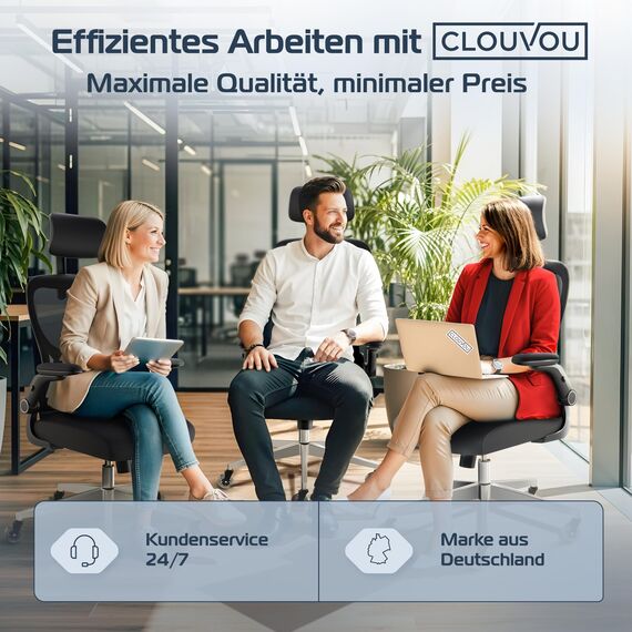 CLOUVOU SmartSeat Bürostuhl Ergonomisch [TESTSIEGER] Schreibtischstuhl 100% individuell einstellbar | Büro Stuhl & Gaming Stuhl | Computerstuhl Home Office Chair Ergonomic | Drehstuhl 150 kg