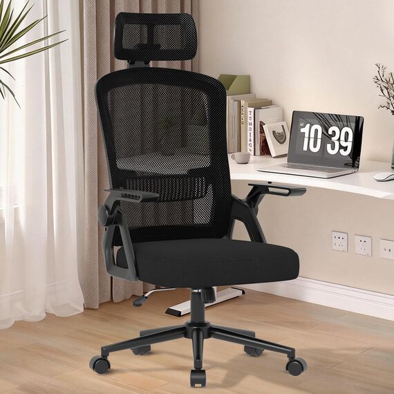 naspaluro Bürostuhl Ergonomisch mit Verstellbarer Armlehnen, Schreibtischstuhl mit Kopfstütze, Atmungsaktiver Netzbespannung, Lordosenstütze, Höhenverstellung Computerstuhl, 360° Drehstuhl, Schwarz