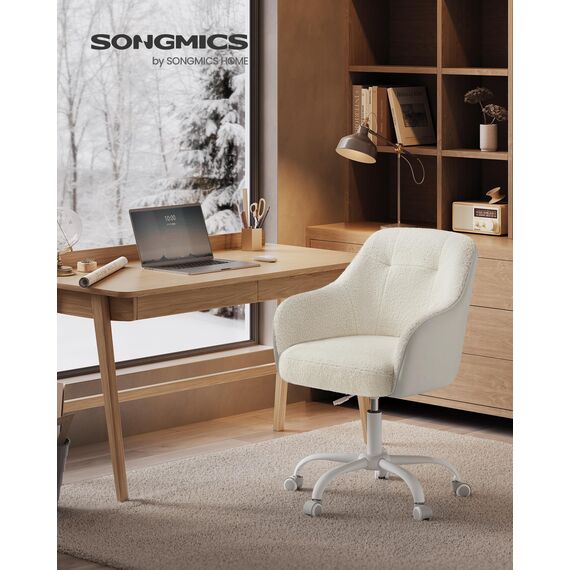SONGMICS Homeoffice Stuhl, Drehstuhl, Schreibtischstuhl, höhenverstellbar, bis 110 kg belastbar, atmungsaktiver Sherpa-Stoff und PU, für Arbeitszimmer, Schlafzimmer, cappuccinobeige OBG019W01