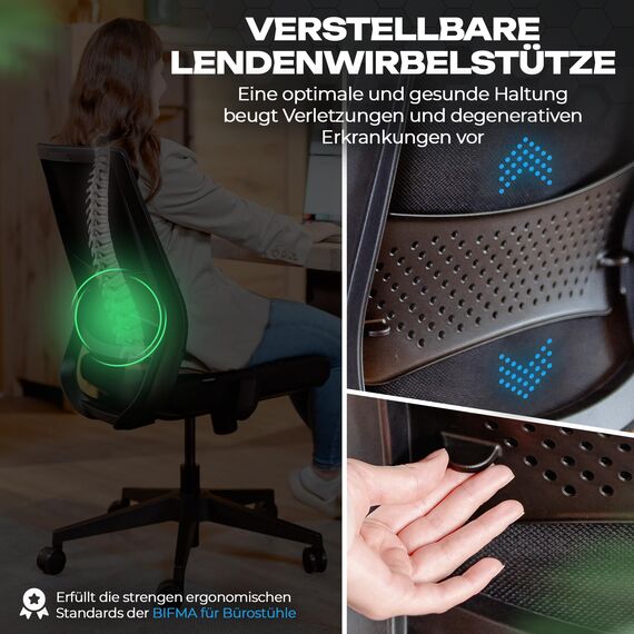 VALKENSTOL M2 Bürostuhl Ergonomisch ohne Armlehne und ohne Kopfstütze für maximale Bewegungsfreiheit, Rückenfreundliche Bürostühle, bequemer Schreibtischstuhl für Büro und Home Office Chair