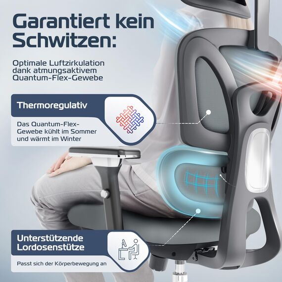CLOUVOU ProSeat Bürostuhl Ergonomisch [TESTSIEGER] Schreibtischstuhl 100% individuell einstellbar | Büro Stuhl & Gaming Stuhl | Computerstuhl Home Office Chair Ergonomic | Drehstuhl 150 kg