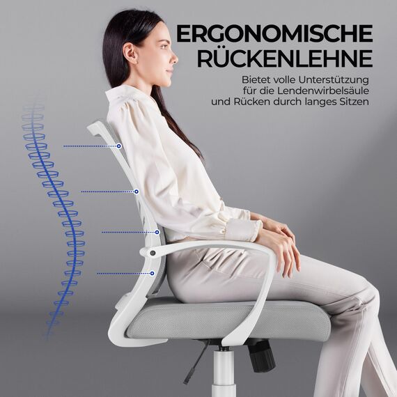 Yaheetech Bürostuhl Ergonomisch Schreibtischstuhl mit Schaukelfunktion Drehstuhl mit Gepolstertem Sitzkissen Chefsessel Höhenverstellbar fürs Arbeitszimmer/Büro, Hellgrau/2pcs