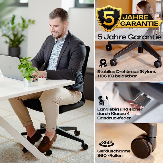 VALKENSTOL M2 Bürostuhl Ergonomisch ohne Armlehne und ohne Kopfstütze für maximale Bewegungsfreiheit, Rückenfreundliche Bürostühle, bequemer Schreibtischstuhl für Büro und Home Office Chair