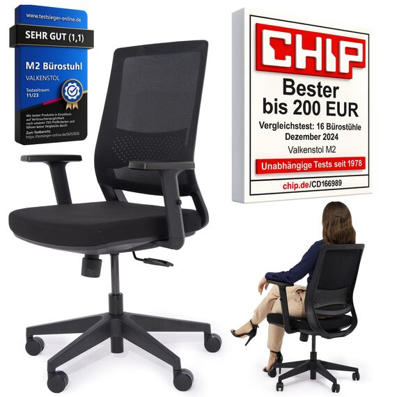 VALKENSTOL M2 Bürostuhl Ergonomisch Testsieger mit Einstellbarer Armlehne ohne Kopfstütze für maximale Bewegungsfreiheit, Rückenfreundliche Bürostühle, Schreibtischstuhl für Büro und Home Office Chair
