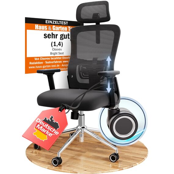 CLOUVOU BrightSeat Bürostuhl Ergonomisch [TESTSIEGER] Schreibtischstuhl 100% individuell einstellbar | Büro Stuhl & Gaming Stuhl | Computerstuhl Home Office Chair Ergonomic | Drehstuhl 150 kg