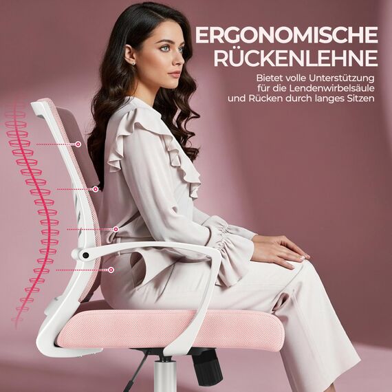 Yaheetech Bürostuhl Ergonomisch Schreibtischstuhl mit Schaukelfunktion Drehstuhl mit Gepolstertem Sitzkissen Chefsessel Höhenverstellbar fürs Arbeitszimmer/Büro, Hellrosa