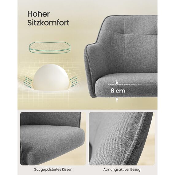 SONGMICS Homeoffice Stuhl, Drehstuhl, Schreibtischstuhl, höhenverstellbar, bis 110 kg belastbar, atmungsaktiver Stoff, für Arbeitszimmer, Schlafzimmer, grau OBG019G01