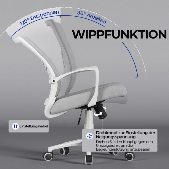 Yaheetech Bürostuhl Ergonomisch Schreibtischstuhl mit Schaukelfunktion Drehstuhl mit Gepolstertem Sitzkissen Chefsessel Höhenverstellbar fürs Arbeitszimmer/Büro, Hellgrau/2pcs
