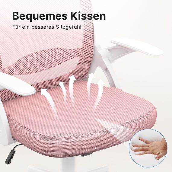 naspaluro Bürostuhl, Ergonomischer Schreibtischstuhl mit Atmungsaktiv Netzbespannung, Hochklappbare Armlehnen, Höhenverstellbarer, Computerstuhl, Leichter Stuhl, 360° Drehstuhl, Rosa