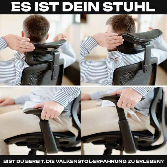 VALKENSTOL M5 Bürostuhl Ergonomisch Testsieger Höhenverstellbare Rückenlehne und Einstellbare Sitztiefe, Schaumstoff-Sitz, Schreibtischstuhl gesunder Rücken auch Grosse Menschen, Chefsessel
