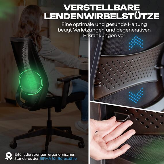 VALKENSTOL M2 Bürostuhl Ergonomisch Testsieger mit Einstellbarer Armlehne ohne Kopfstütze für maximale Bewegungsfreiheit, Rückenfreundliche Bürostühle, Schreibtischstuhl für Büro und Home Office Chair