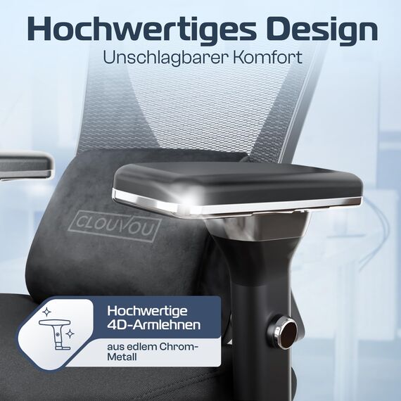 CLOUVOU CleverSeat Bürostuhl Ergonomisch [TESTSIEGER] Schreibtischstuhl 100% individuell einstellbar | Büro Stuhl & Gaming Stuhl | Computerstuhl Home Office Chair Ergonomic | Drehstuhl 150 kg