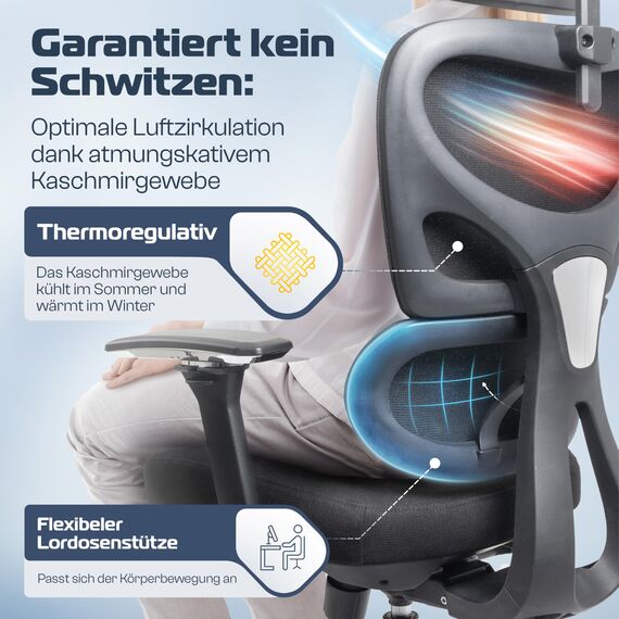 CLOUVOU ProSeat Bürostuhl Ergonomisch [TESTSIEGER] Schreibtischstuhl 100% individuell einstellbar | Büro Stuhl & Gaming Stuhl | Computerstuhl Home Office Chair Ergonomic | Drehstuhl 150 kg