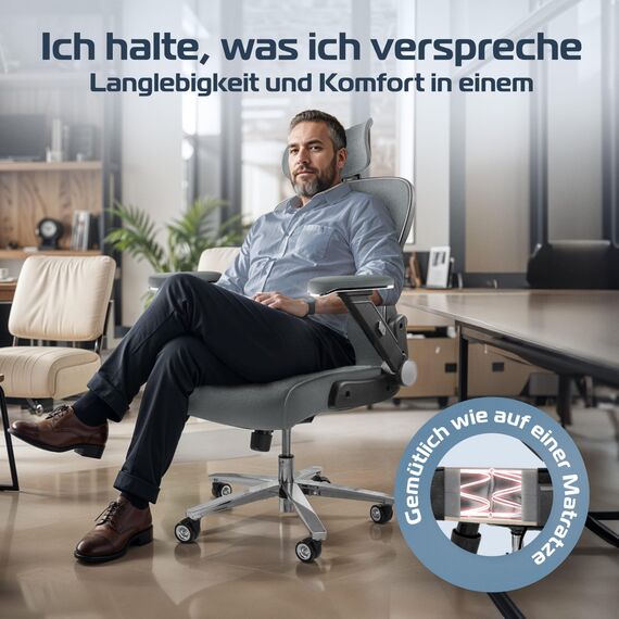 CLOUVOU PowerSeat Bürostuhl Ergonomisch [TESTSIEGER] Schreibtischstuhl 100% individuell einstellbar | Büro Stuhl & Gaming Stuhl | Computerstuhl Home Office Chair Ergonomic | Drehstuhl 200 kg