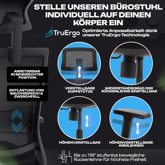 VALKENSTOL M2 Bürostuhl Ergonomisch Testsieger – Höhenverstellbarer Schreibtischstuhl bequem mit Lendenwirbelstütze, Atmungsaktiver Netzrücken, 360° Drehstuhl, Bürostühle Büro und Home Office Chair