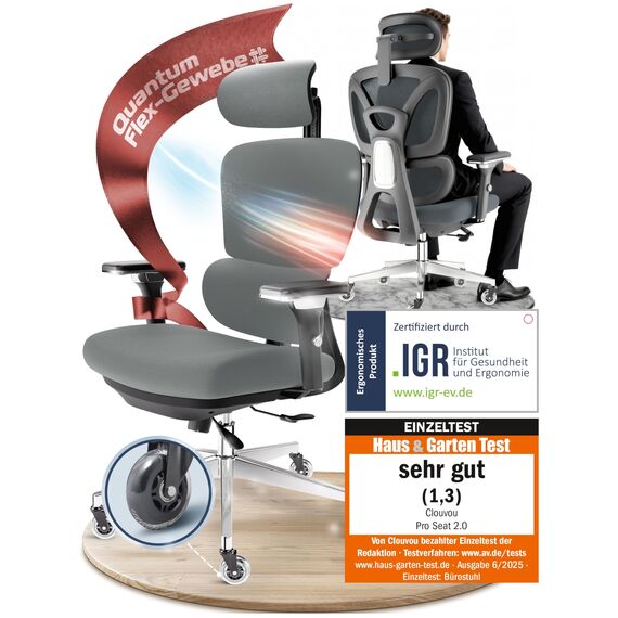 CLOUVOU ProSeat Bürostuhl Ergonomisch [TESTSIEGER] Schreibtischstuhl 100% individuell einstellbar | Büro Stuhl & Gaming Stuhl | Computerstuhl Home Office Chair Ergonomic | Drehstuhl 150 kg