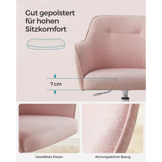 SONGMICS Homeoffice Stuhl, Drehstuhl, Schreibtischstuhl, höhenverstellbar, bis 110 kg belastbar, atmungsaktiver Stoff, für Arbeitszimmer, Schlafzimmer, rosa OBG019P01
