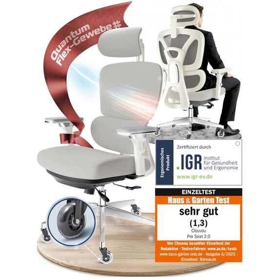 CLOUVOU ProSeat Bürostuhl Ergonomisch [TESTSIEGER] Schreibtischstuhl 100% individuell einstellbar | Büro Stuhl & Gaming Stuhl | Computerstuhl Home Office Chair Ergonomic | Drehstuhl 150 kg