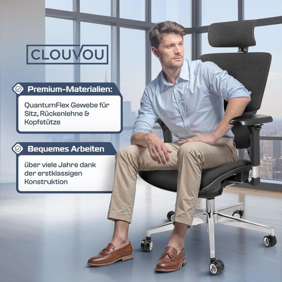 CLOUVOU MasterSeat Bürostuhl Ergonomisch [TESTSIEGER] Schreibtischstuhl 100% individuell einstellbar | Büro Stuhl & Gaming Stuhl | Computerstuhl Home Office Chair Ergonomic | Drehstuhl 150 kg