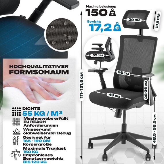 VALKENSTOL M3 Pro Bürostuhl Ergonomisch Testsieger 3D verstellbare Armlehnen, Schreibtischstuhl mit Lendenwirbelstütze Rückenschonend, Office Chair Bürostühle Verstellbare Sitztiefe gesundes Sitzen