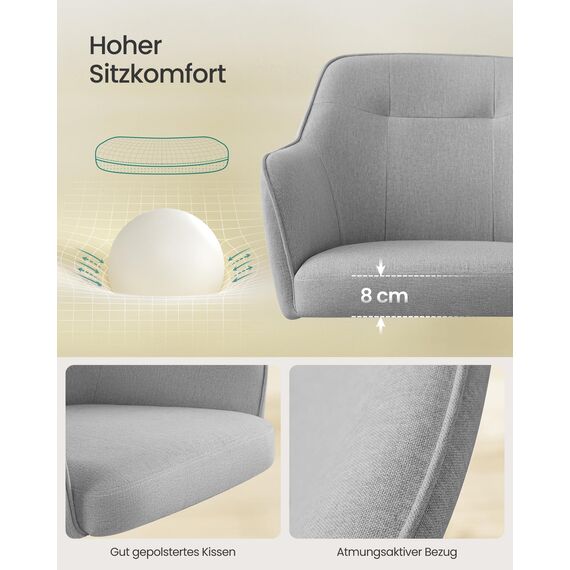 SONGMICS Homeoffice Stuhl, Drehstuhl, Schreibtischstuhl, höhenverstellbar, bis 110 kg belastbar, atmungsaktiver Stoff, für Arbeitszimmer, Schlafzimmer, hellgrau OBG019G02