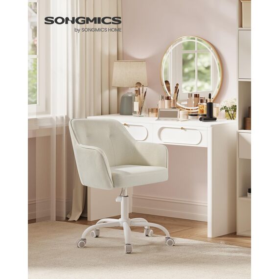 SONGMICS Homeoffice-Stuhl, Drehstuhl, Schreibtischstuhl, höhenverstellbar, bis 110 kg belastbar, Cord, für Arbeitszimmer, Schlafzimmer, sandbeige OBG019LZ01